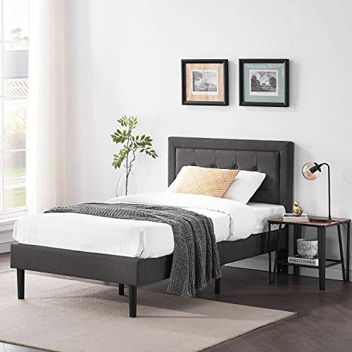 VECELO Upholstered Platform Bed Frame with Height Adjustable Headboard/Mattress Foundation with Strong Slat Support, Easy