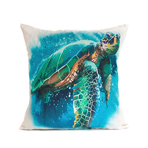 Arundeal 18 x 18 Inches Ocean Theme Sea Creature Turtle Decorative Cotton Linen Throw Pillow Case Cushion Cover
