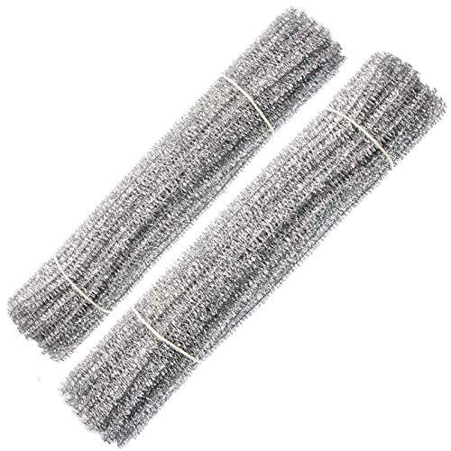 Waycreat 200 Pieces Pipe Cleaners Silver Chenille Stem for DIY Art Craft Decorations (6mm x 12 Inch)