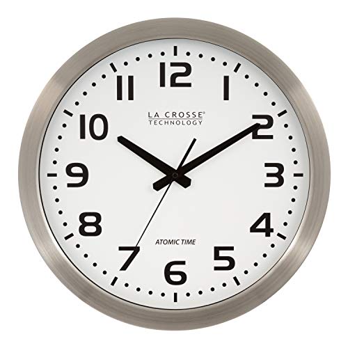 La Crosse Technology 16 Inch Stainless Steel Atomic Clock - White Dial 16" Metal Frame