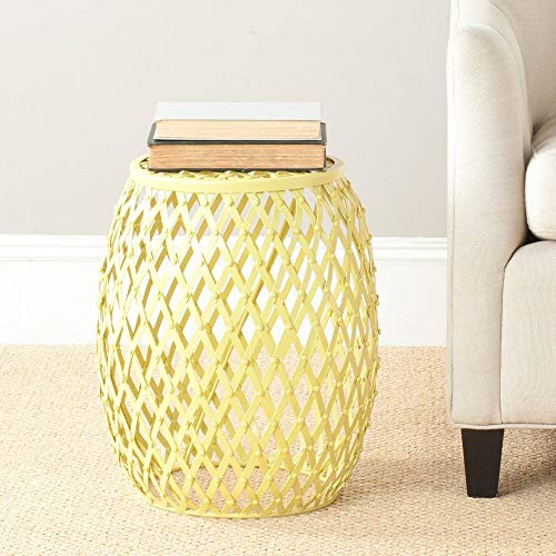 Safavieh Home Collection Lydia Steelworks Iron Stripes Stool, Yellow Matte
