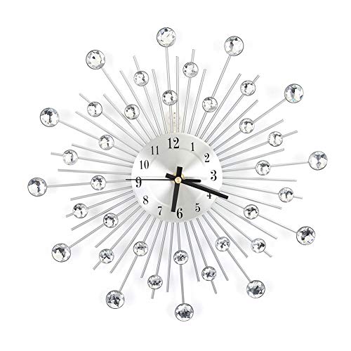 SOONHUA Wall Clock Modern Crystal Diamond Wall Clocks, Luxury Flower Wall Clock Silent Metal Clock for Living Room, Bedroom,