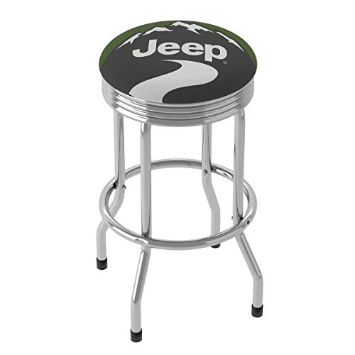 Trademark global Jeep green Mountain 360 Degree Swivel Ribbed Barstool with Foam Padded Seat, chrome Rung Base, Silver (JEEP1005