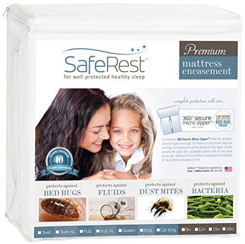 SafeRest Premium Zippered Mattress Encasement - Lab Tested Bed Bug Proof, Dust Mite and Waterproof - Hypoallergenic,