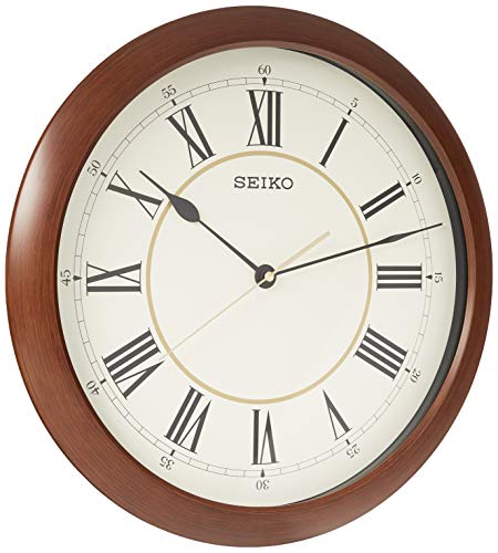 Seiko 16" Roman Numeral Round Wood Finish Wall Clock