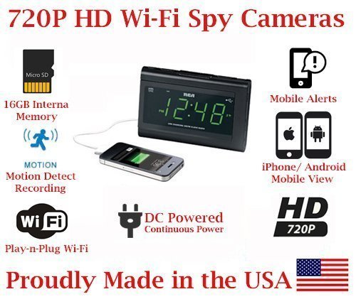 AES Spy Cameras ( 100% COVERT ) SecureGuard 1080P HD WiFi Wireless IP Alarm Clock Radio Hidden Security Nanny Cam Spy Camera with 16GB