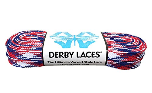 Derby Laces Red White Blue Laces - Flat, 10mm Wide, for Boots, Skates, Roller Derby, Hockey and Ice Skates (72 Inch / 183 cm)