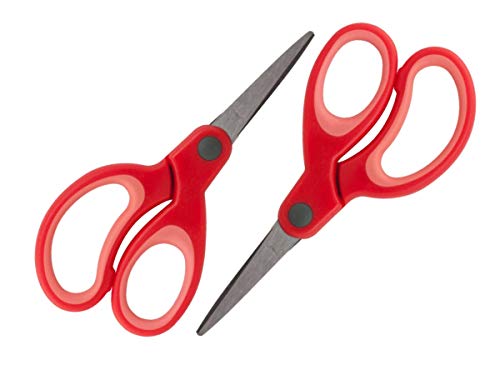 1InTheOffice Kids Pointed End Scissors, 5", Red Two Tone Handle, Set of 3