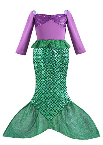ALIZIWAY Little Girl Mermaid Princess Dresses Ariel Costume for Grils Birthday Party Halloween Cosplay Costumes (3-4 Years)