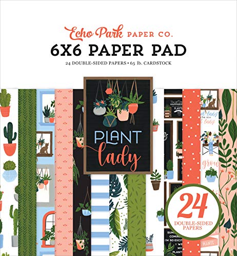 Echo Park Paper Company Plant Lady 6x6 Pad paper, blue, green, pink, peach, black