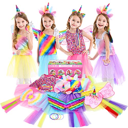 Jeowoqao Girls Princess Dress up Trunk Set 19 Pcs, Rainbow