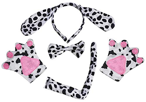 Petitebella Combined Animals Headband Bowtie Tail Gloves 4pc Costume 1-5y (Dalmatian, One Size)