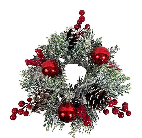 DE 12 Inch Christmas Candle Ring for 3 Inch Pillar Candle with Berries, Ornaments and Pinecones