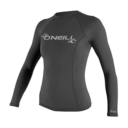 O'Neill Wetsuits Women's Basic Skins UPF 50+ Long Sleeve Rash Guard, Graphite, Small
