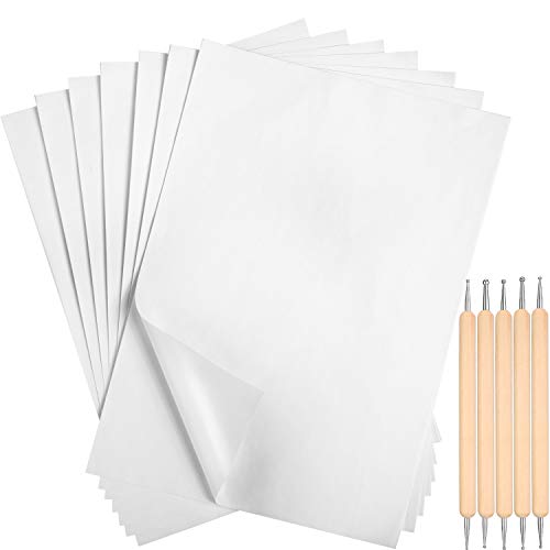 Outus 150 Pieces White Carbon Transfer Paper 11.7 x 8.3 Inch Tracing Paper Carbon Graphite Copy Paper with 5 Pieces Embossing