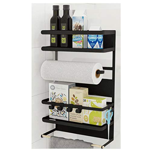 TOCCINI Kitchen Rack - Magnetic Fridge Organizer - 18.1x11.8x4.4 INCH - Paper Towel Holder, Rustproof Spice Jars Rack, Plastic Wrap