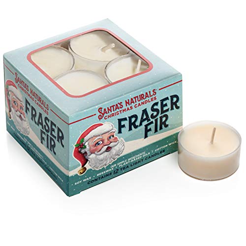 Santa's Naturals Fraser Fir Christmas Tea Light Candles | Fresh Cut Christmas Tree Fragrance | Made with a Soy/Beeswax Blend