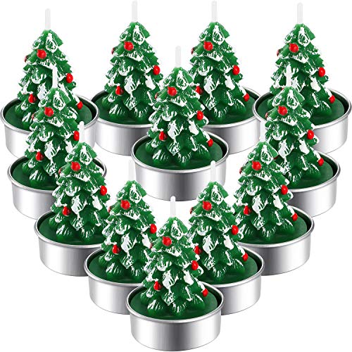 TecUnite 12 Pieces Christmas Tree Tealight Candles Handmade Delicate Tree Candles for Christmas Home Decoration Gifts (Green, White)