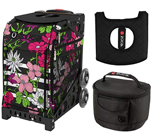 Zuca Inc Zuca Sport Bag - Petals & Stripes with Gift Lunchbox and Zuca Seat Cover (Black Frame)