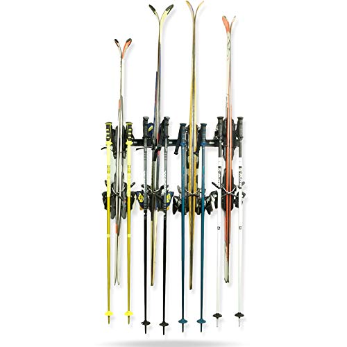 Koova Snow Ski Rack Wall Mount for Indoor Storage | Securely Holds 4 Pairs of Skis Plus Poles | Made in USA