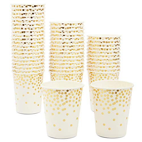 Blue Panda Sparkle and Bash Party Paper Cups with Gold Foil Confetti â€“ Pack of 50, 9 oz
