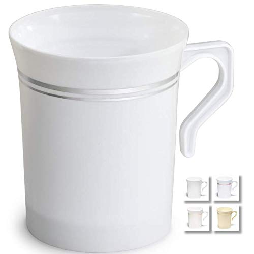 OCCASIONS FINEST PLASTIC TABLEWARE " OCCASIONS" 120 Mugs Pack, Heavyweight Disposable Wedding Party Plastic 8 oz Coffee Mugs/Tea Cups/Cappuccino Cups/Espresso