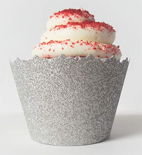 Simply...Wrappers Cupcake Wrappers Glitter- Adjustable - Set of 12 (Silver Glitter Shimmer)