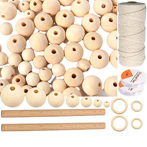 JK J&K Ink 805 Pieces Wooden Beads for Crafts 6Sizes Natural Round Wood  Beads Unfinished Loose Spacer Beads for Craft DIY, 109