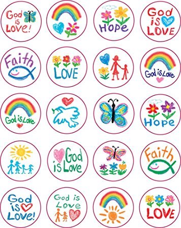 Carson-Dellosa Pub Group Carson Dellosa 5239 Kid Drawn Christian Faith Circle Shape Stickers, 240 stickers (2pk of 120 each)