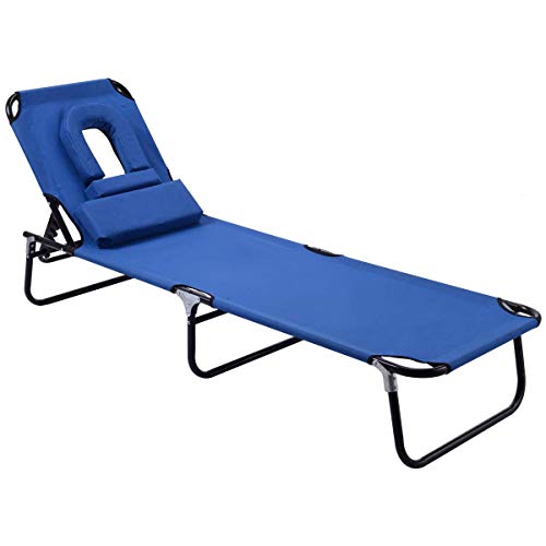 HOMGX Folding Chaise Lounge Chair, Outdoor Deck Chair with 15 to 80 Degrees Adjustable Backrest, Reclining Chair for Beach,