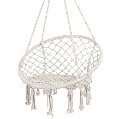 Y- STOP Hammock Chair Macrame Swing - Max 330 Lbs-Hanging Cotton Rope Hammock Swing Chair for Indoor and Outdoor Use (Beige)
