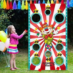Blulu Carnival Clown Toss Game Banner with 3 Bean Bags for Kids and Adults in Carnival Party Activities Carnival Party Decoration