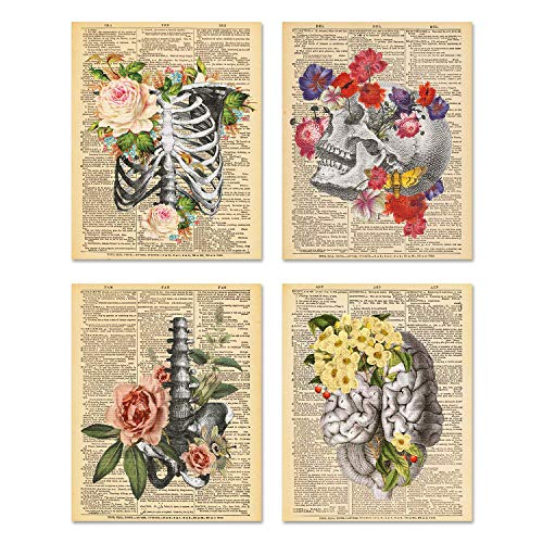 Insire Flower Anatomy Wall Art - Set of 4 Unframed (8x10 inches) Pastel Goth Medical Art Decor - For Office, Gift, Physician, Nurse