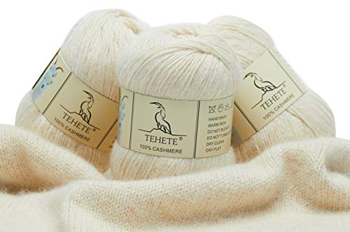 TEHETE 100% Cashmere Yarn for Crocheting 3-Ply Warm Soft Luxurious Fuzzy  Knitting Yarn, 150g (Beige)