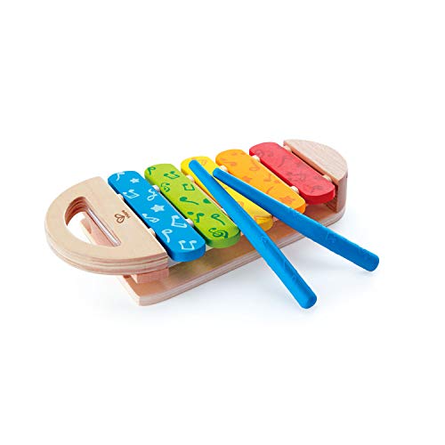 Hape Rainbow Xylophone| Wooden Rainbow-Colored Xylophone with Non-Slip Sticks & Musical Note Motif, Musical Toy for Kids