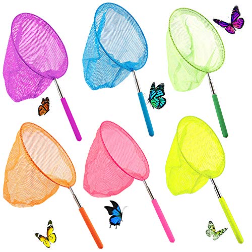 3 otters Telescopic Butterfly Fishing Nets, 6 Pack Insect Catching Nets Butterfly Net Bug Nets for Kids, Extendable from 15 inch to 34