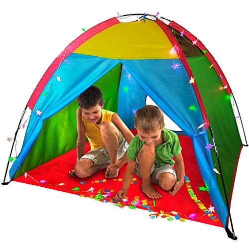 LimitlessFunN Rainbow Kids Play Tent with Star Lights for Girls & Boys, Indoor & Outdoor Use, Camping Children Playhouse