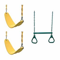 Swing-N-Slide WS 5104 Two Extreme Duty Yellow Swing Seats with a Heavy Duty Ring/Trapeze Combo Swing Swing Set Refresher