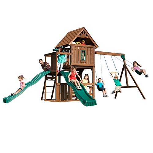 Swing-N-Slide Mont Eagle Play Set with Two Swings, Two Slides, Rock wall and Picnic Table