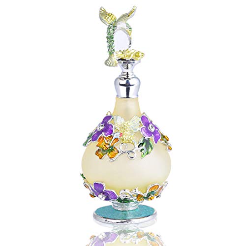 YUFENG Refillable Decorative Glass Perfume Bottle w/Fancy Retro Frosted Design - Vintage Perfume Bottle Empty w/Hummingbird