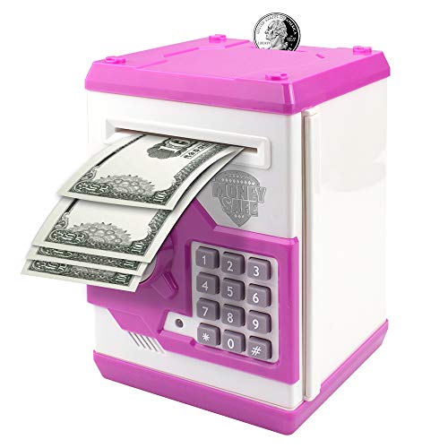 Suliper Electronic Piggy Bank Code Lock for Kids Baby Toy, Mini ATM Safe Coin Cash Banks Real Money Saving Box with Password,