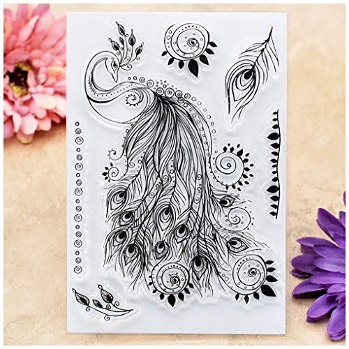 PK318QH Kwan Crafts Peacock Feather Clear Stamps for Card Making Decoration  and DIY Scrapbooking