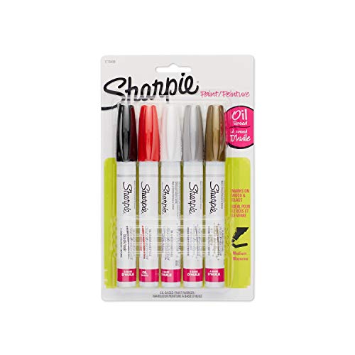 Sharpie Medium Point Oil-Based Opaque Paint Markers 5/Pkg-Black, Gold, Red, Silver And White