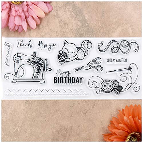 NXWYBN9 Kwan Crafts Happy Birthday Sew Thanks Miss You Clear Stamps for  Card Making Decoration and DIY Scrapbooking