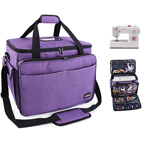 Suteck Sewing Machine Carrying Case, Universal Travel Tote Bag with Shoulder Strap & Multiple Storage Pockets, Compatible