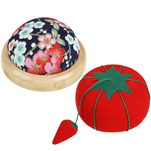 Willbond 2 Pieces Wrist Pin Cushion Wooden Base Tomato Pincushion Wearable Needle  Pincushions for Sewing or DIY Crafts