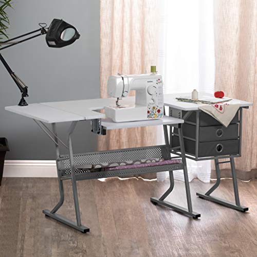 STUDIO DESIGNS INSPIRING CREATIVITY WWW.STUDIODESIGNS.COM Studio Designs Eclipse Ultra Sewing Machine Craft Table Cabinet, Grey/White
