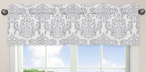 Sweet Jojo Designs Damask Print Window Valance for Girls Lavender, Gray and White Avery Teen/Kids/Childrens Bedding