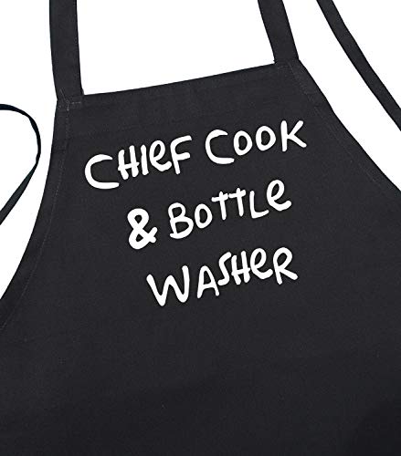 CoolAprons Chief Cook And Bottle Washer Funny Black Aprons, Novelty Cooking Aprons