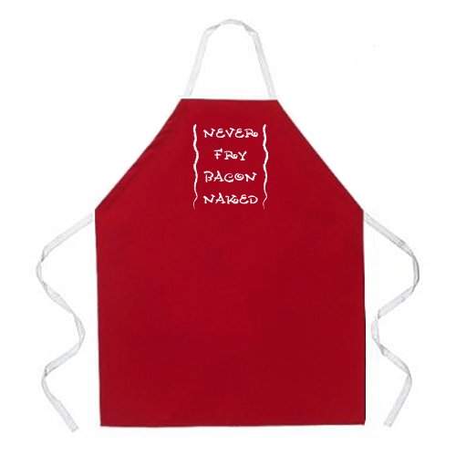 Attitude Aprons Fully Adjustable Never Fry Bacon Naked Apron, Red, One Size Fits Most